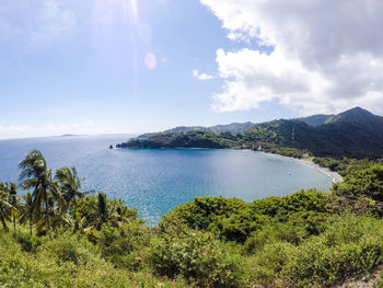 Scenic view of bay against sky