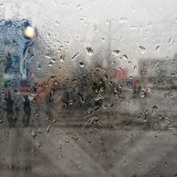 Full frame shot of wet glass window in rainy season