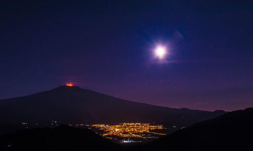 Scenic view of mountains at night