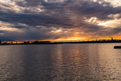 Long view of bridge and st marys river at sun down