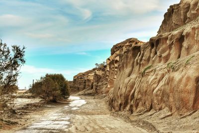 Rock formations on landscape against sky