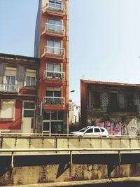 Low angle view of construction site against clear sky