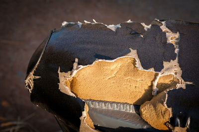 High angle view of dried cake on table