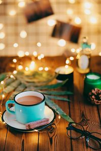 Close-up of coffee cup on table