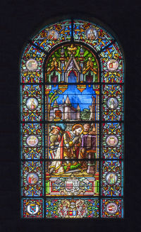 Multi colored glass window in temple