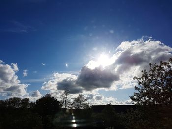 Low angle view of silhouette trees against blue sky