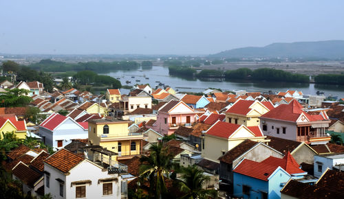 High angle view of townscape against sky