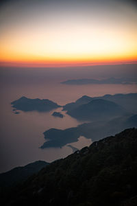 Scenic view of silhouette mountains against sky during sunset