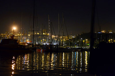 View of harbor at night