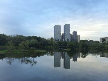 Reflection of buildings in water