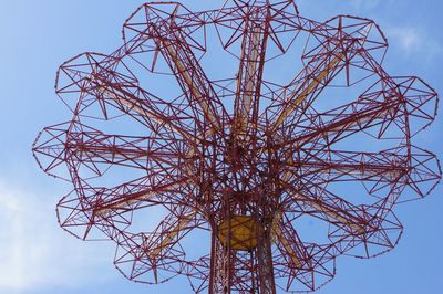 Low angle view of electricity pylon against sky