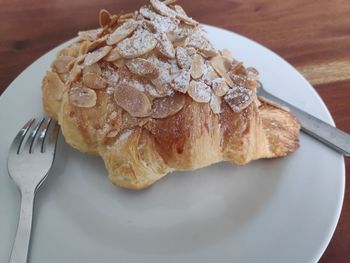 High angle view of dessert in plate on table