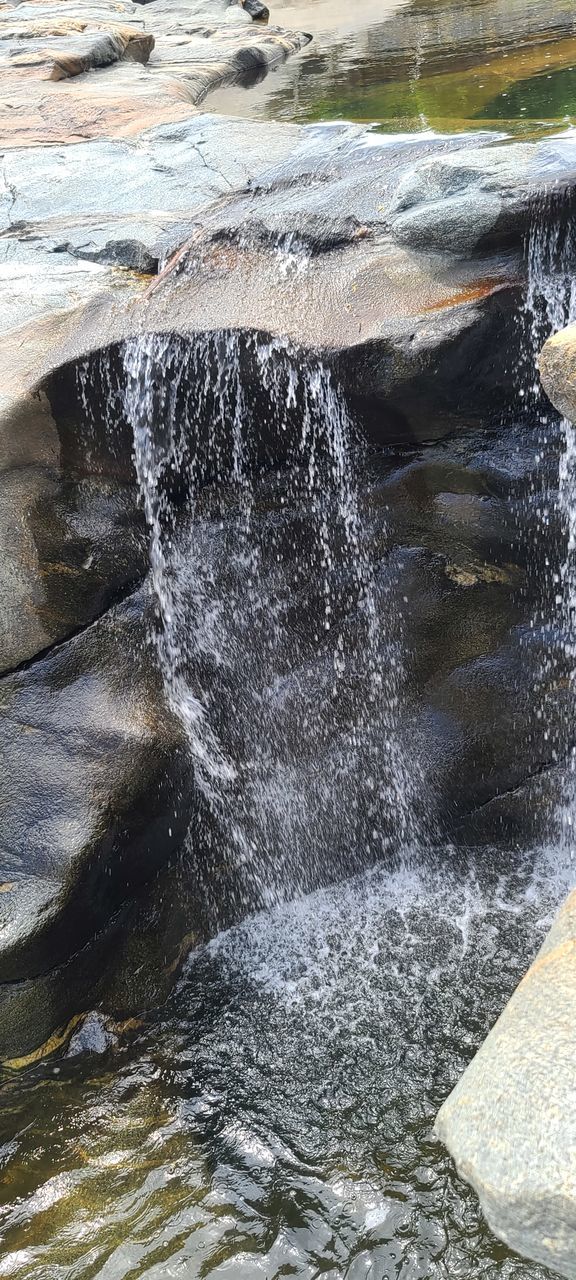 waterfall, water, water feature, motion, nature, no people, rock, splashing, day, outdoors, beauty in nature, formation, close-up, ice, winter