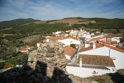 High angle view of townscape against sky