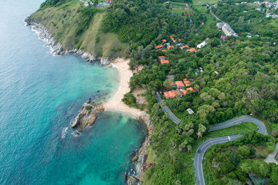 High angle view of road by sea