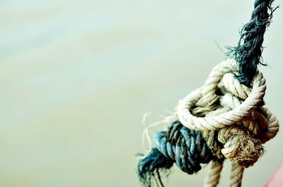 Close-up of tied rope by water