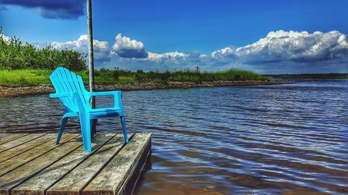 Scenic view of sea against blue sky