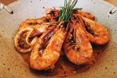 High angle view of food in plate