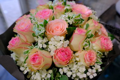 High angle view of rose bouquet