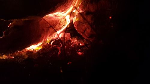 Close-up of fire in the dark