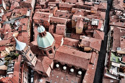 Aerial view of church rooftop in bologna, italy