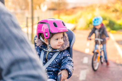 Boy riding bicycle