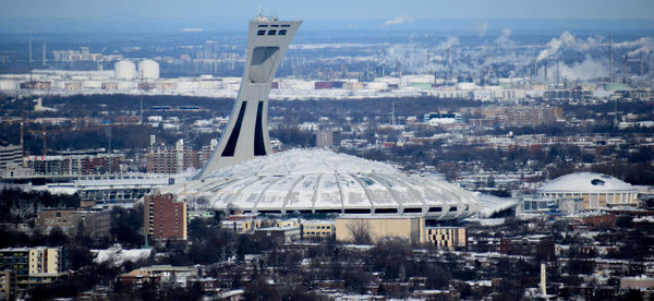 High angle view of buildings in city