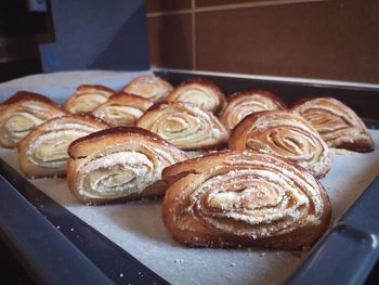 High angle view of bread on display at store