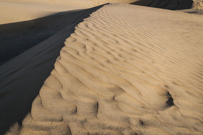 Scenic view of sand dunes at beach against sky