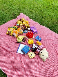 High angle view of fruits on table