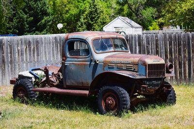 Vintage car on field