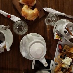 High angle view of drink in glass on table