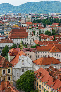 High angle view of buildings in town