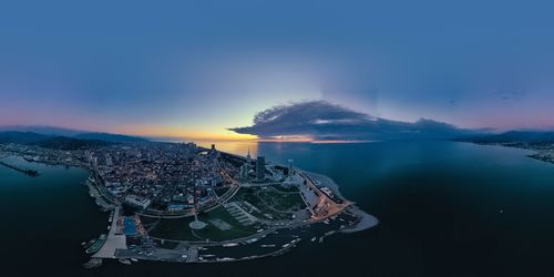 Aerial view of sea during sunset