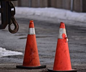 Close-up of traffic cone on street