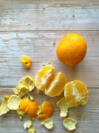 High angle view of orange on table