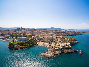 High angle view of buildings in city