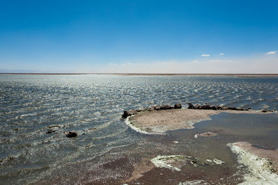 Scenic view of sea against blue sky