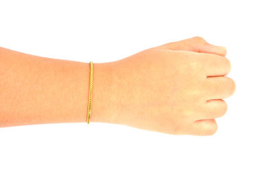 Close-up of hand over white background