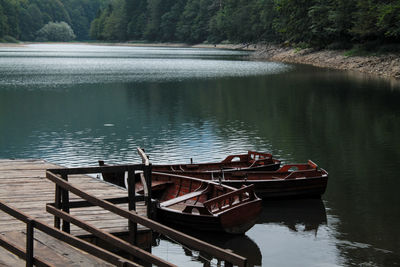 Boat moored in lake