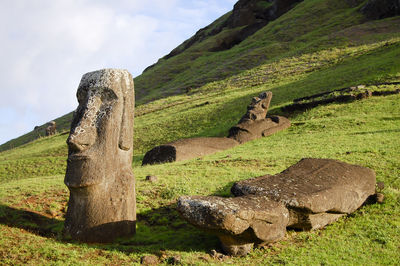 Sculptures at rano raraku in easter island