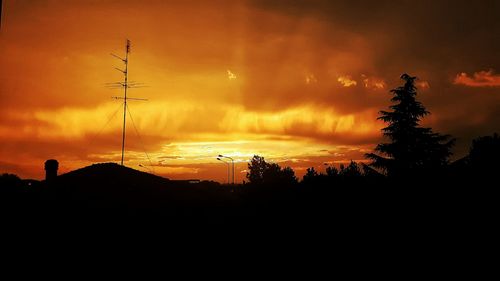 Silhouette of trees against dramatic sky