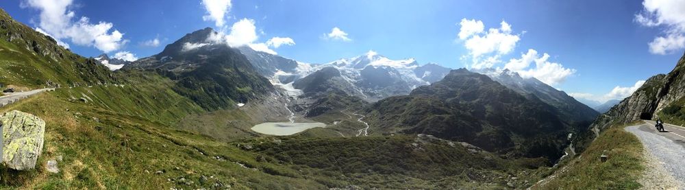 Scenic view of snow covered mountains