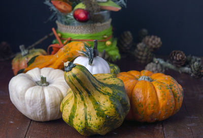 Close-up of pumpkins on table