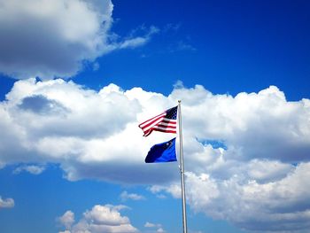 Country flag above state flag in the blue sky
