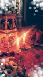 Close-up of illuminated christmas lights on table