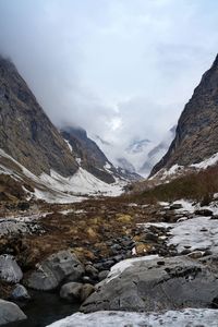 Scenic view of snowcapped mountains against sky