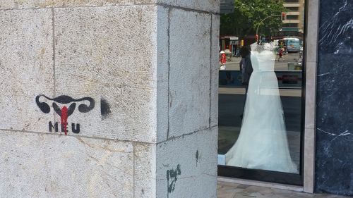 Woman standing in city