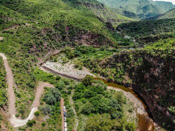 High angle view of winding road on mountain