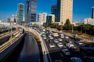 High angle view of city street